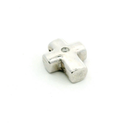 9ct White Gold Cross Pendant Charm Diamond Stone 12mm x 10mm Hallmarked 2.3g
