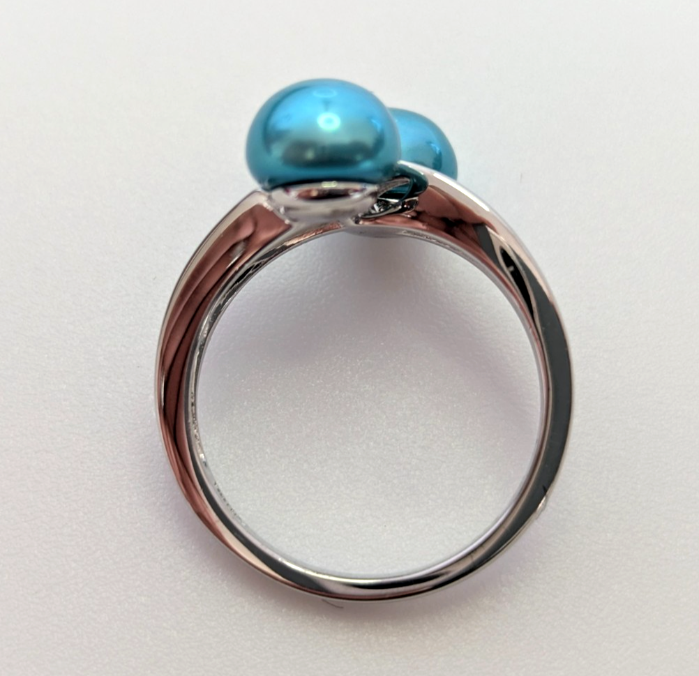 Silver Statement Ring Pearl Stones 925 Stamped Size P 1/2 Two Stone Setting 4.8g