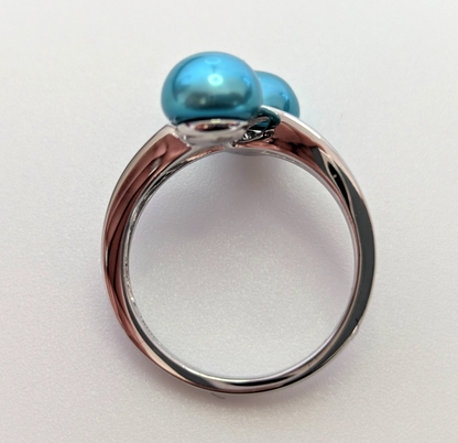 Silver Statement Ring Pearl Stones 925 Stamped Size P 1/2 Two Stone Setting 4.8g