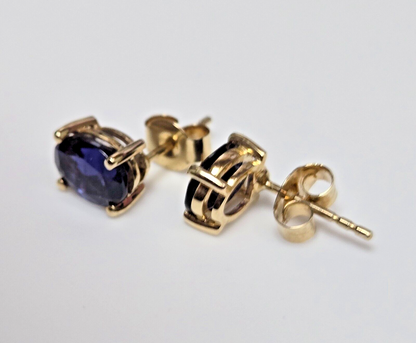 Gemporia 9ct Yellow Gold Blue Iolite Stud Earrings Oval Solitaire Genuine 375