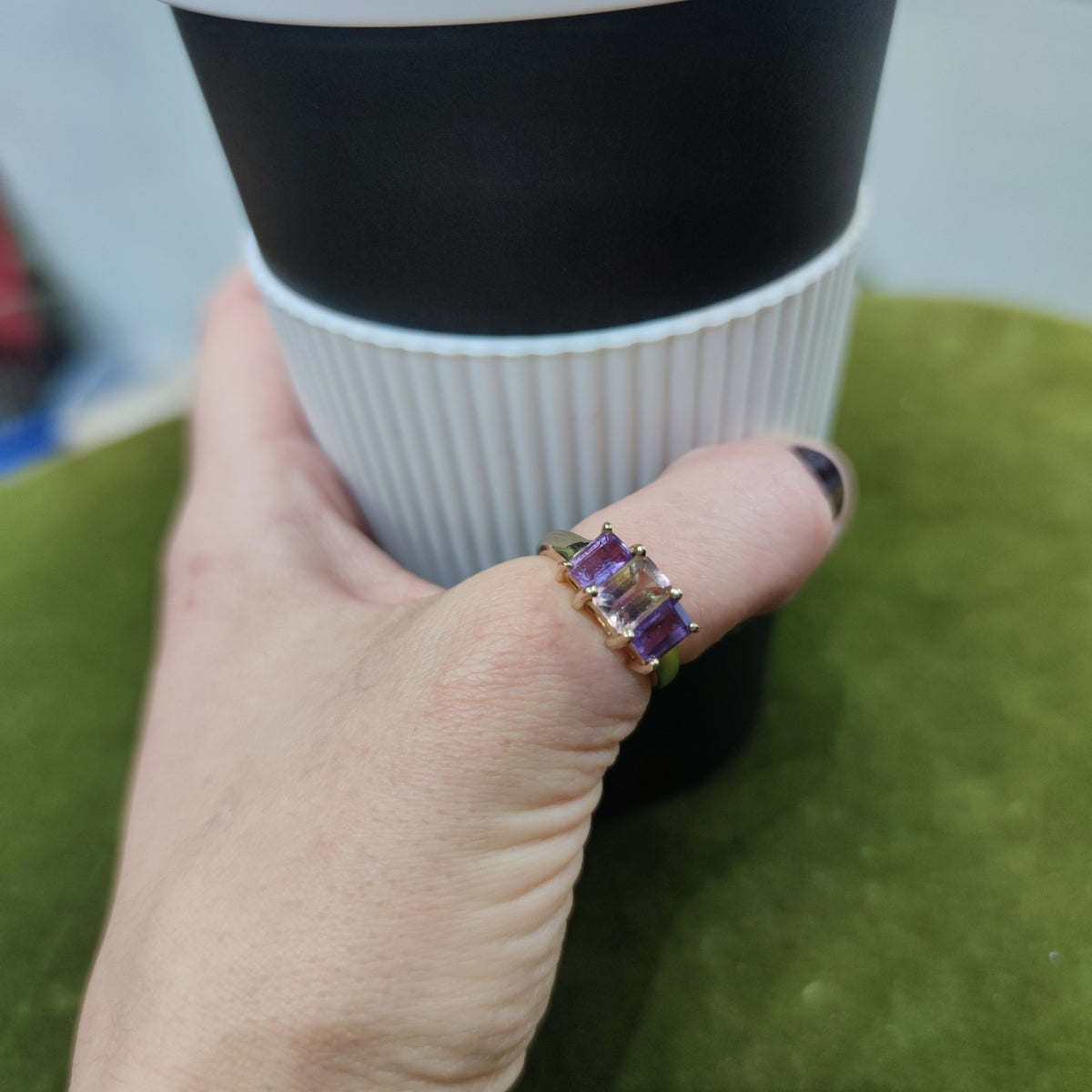 9ct Gold Ring Amethyst And Ametrine Hallmarked Size N Half
