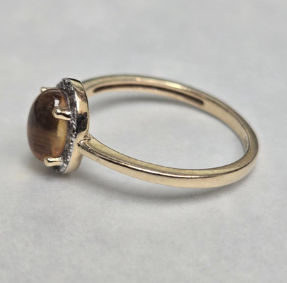 14ct Gold Citrine Diamond Ring Size M Hallmarked 585 November Halo 1.9g