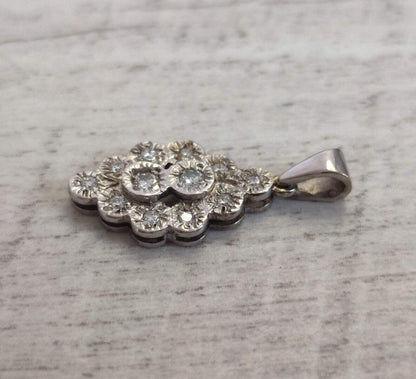 9ct White Gold Pendant Diamond Stones Solid Gold Hallmark 24mm x 11mm
