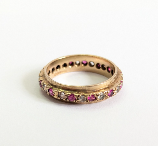 9ct Gold Eternity Ring Ruby Cubic Zirconia Hallmarked Size P 1/2