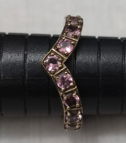 9ct White Gold Pink CZ Wishbone Ring Size N Hallmarked 375 V Shape Eternity 3g