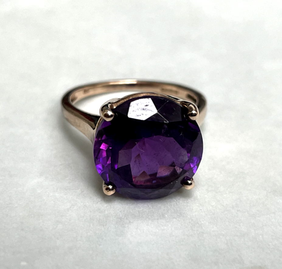 9ct Rose Gold Ring Purple Amethyst Single Hallmarked Size J 1/2