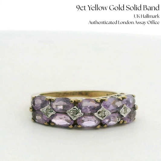 9ct Gold Ring Amethyst Diamond Size N Hallmarked 375 2.9g