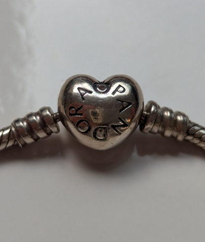 Pandora Moments Snake Chain Bracelet Heart Shaped Clasp 18.5cm Long