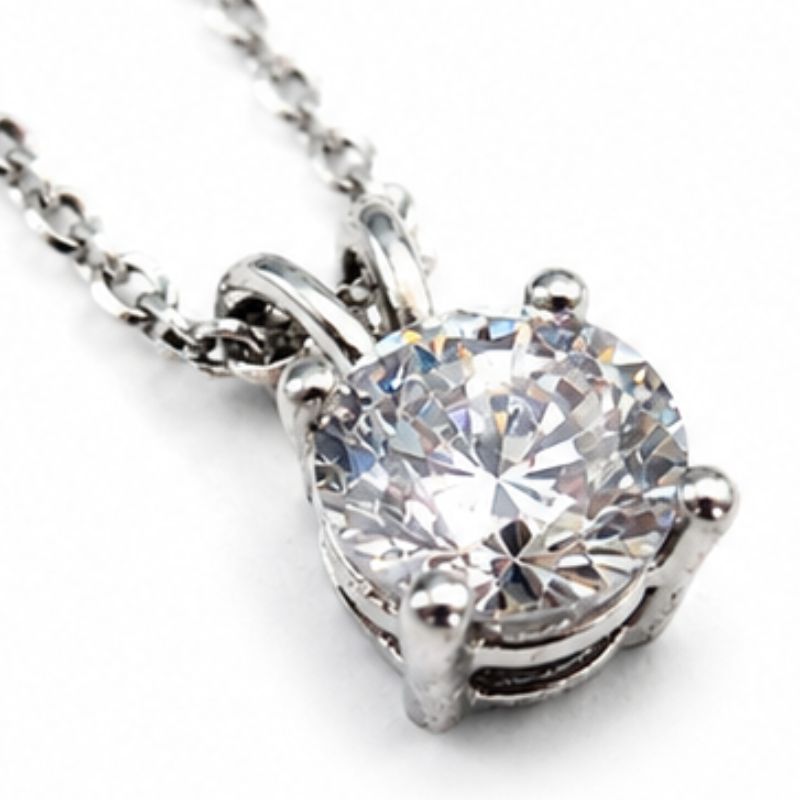 925 Sterling Silver Cubic Zirconia CZ Pendant Necklace 45 Solitaire Chain Gift