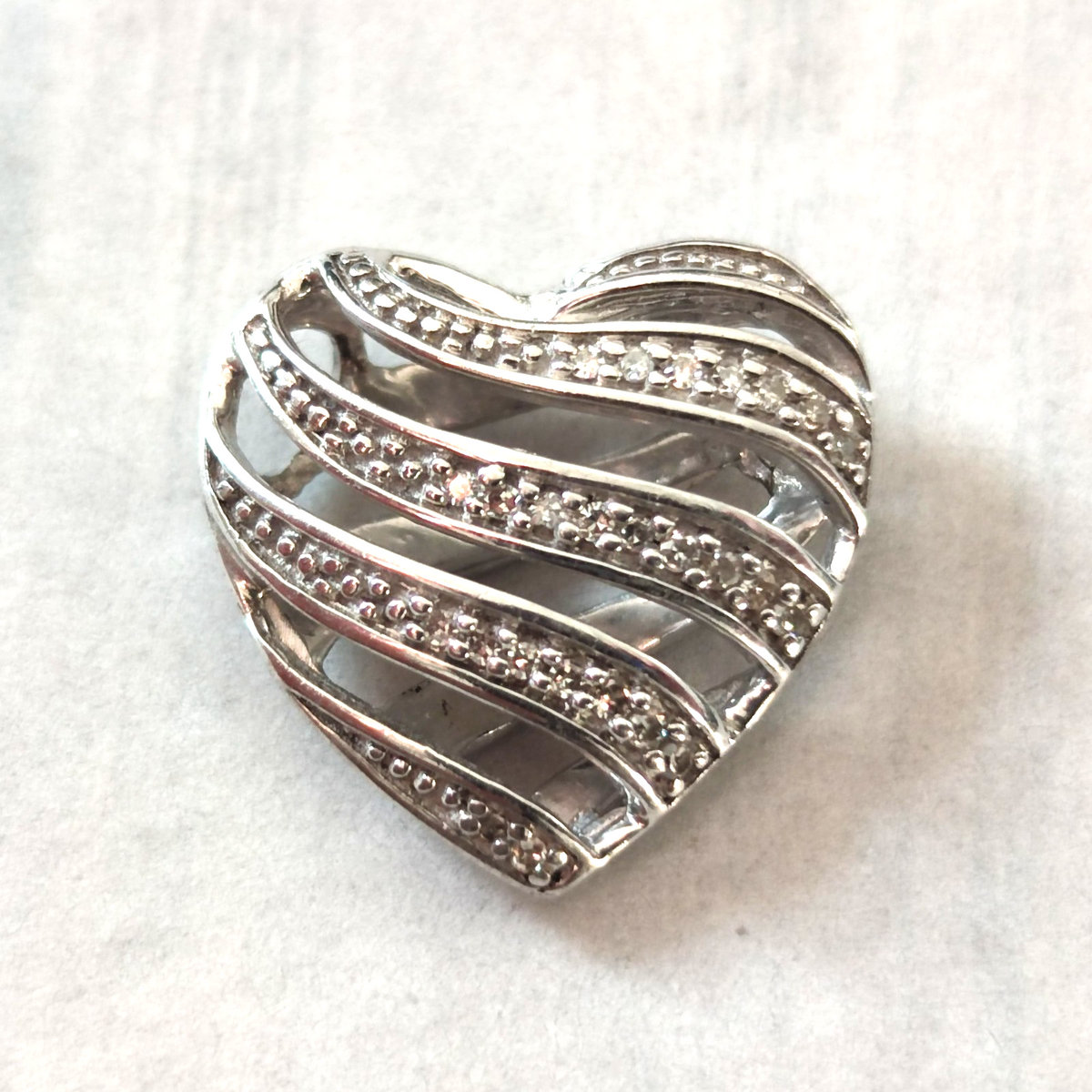 Silver Diamond Heart Pendant Charm Stamped Love Classic 925 Sterling Hallmark
