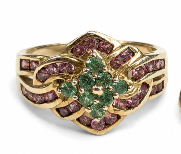 9ct Gold Tourmaline & Topaz Gemstone Ring Hallmarked Size N