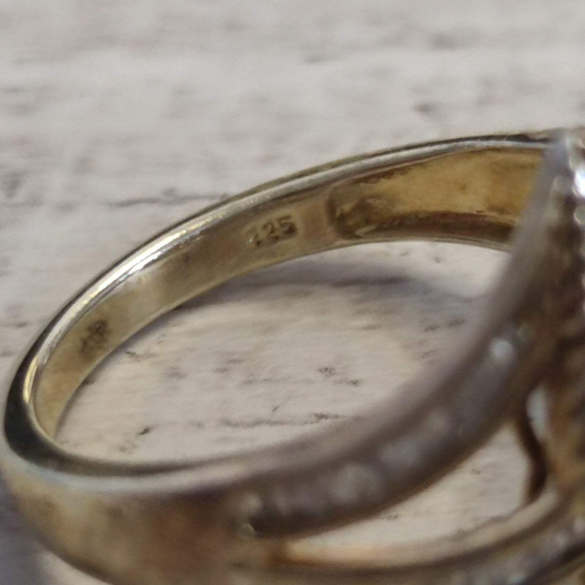 Sterling Silver Diamond Ring Gold Plated Size T 925 Stamped 4.5g