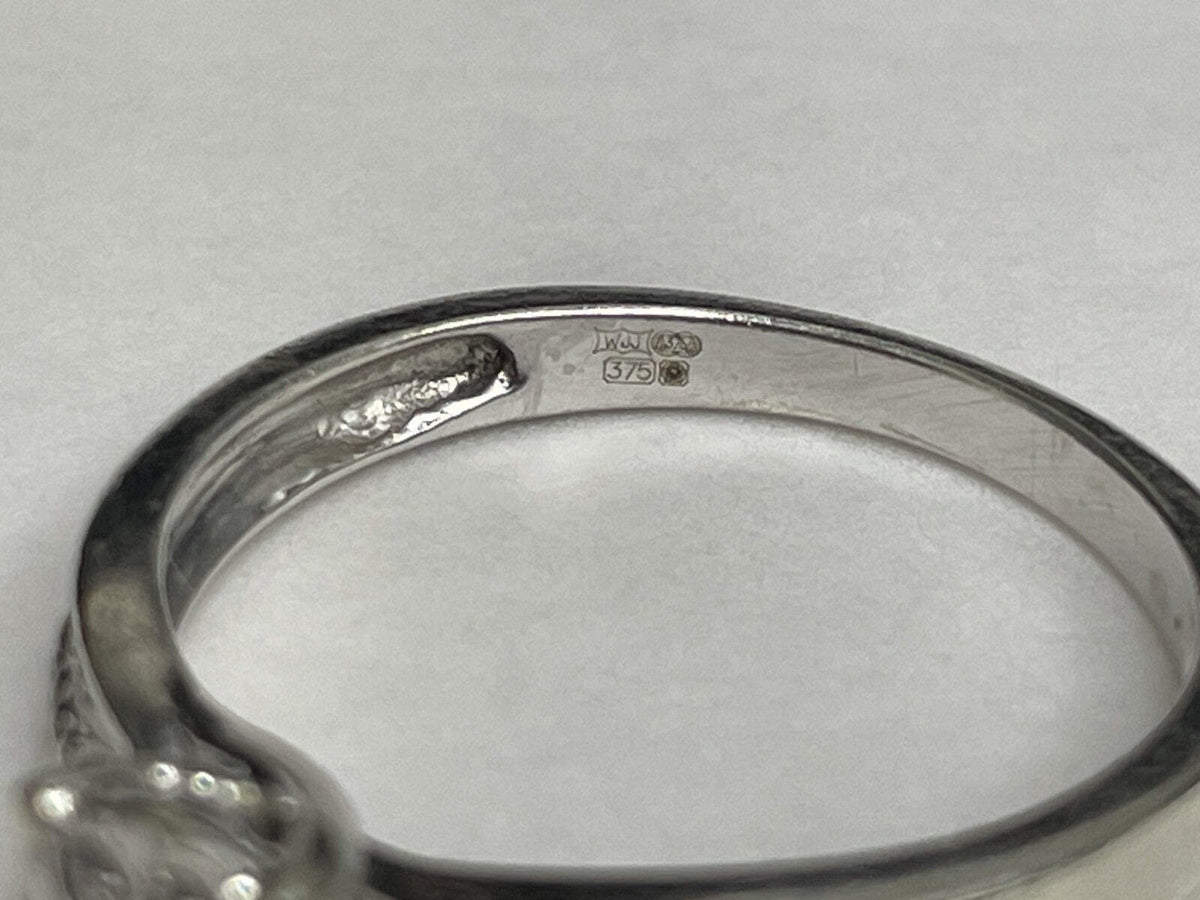 9ct White Gold Ring Diamond 0.20ct Stones Solid Band Hallmark Ring Size O