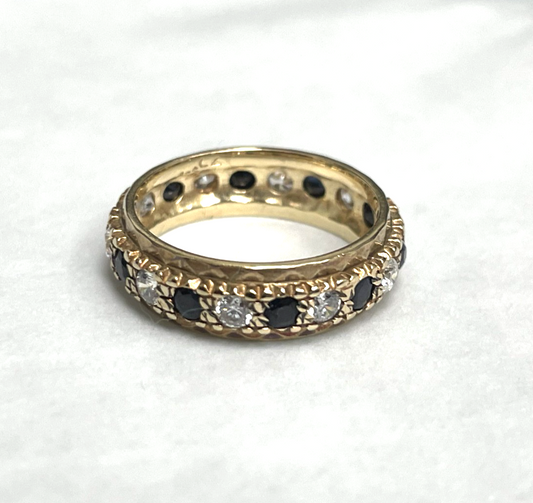 Vintage 9ct Gold Full Eternity Ring Sapphire & CZ Stones Size I 1/2 Hallmarked