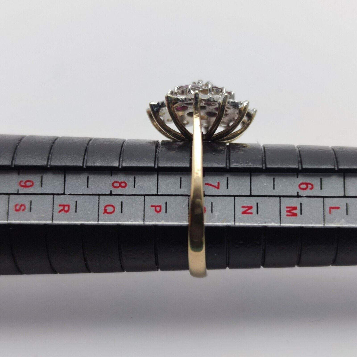 9ct Gold Ring Ruby & Diamond Cluster Hallmark Size N 1/2