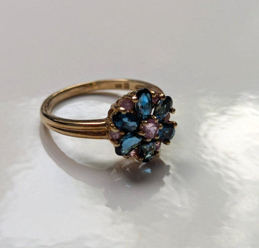 9ct Gold Blue Pink Sapphire Ring Size R Hallmarked 375 September 4.8g