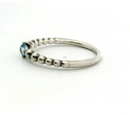Pandora Beaded Silver Ring Blue Topaz Round Cut Stone Size R 1/2 ALE 925 Stamped