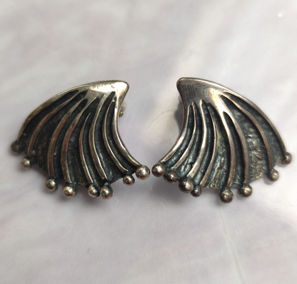 Vintage David Andersen Norway Sterling Silver 925S Fan Clip On Earrings 8.5g