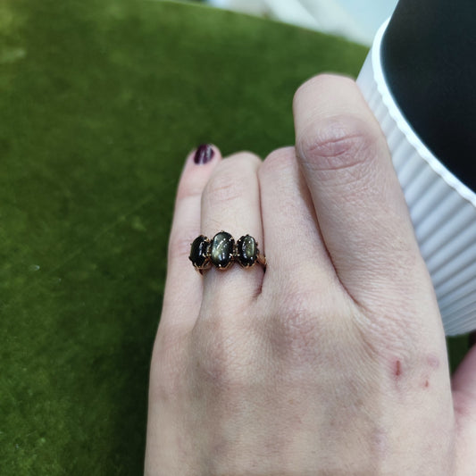 9ct Gold Ring Sheen Obsidian Solid Band Hallmark Size J