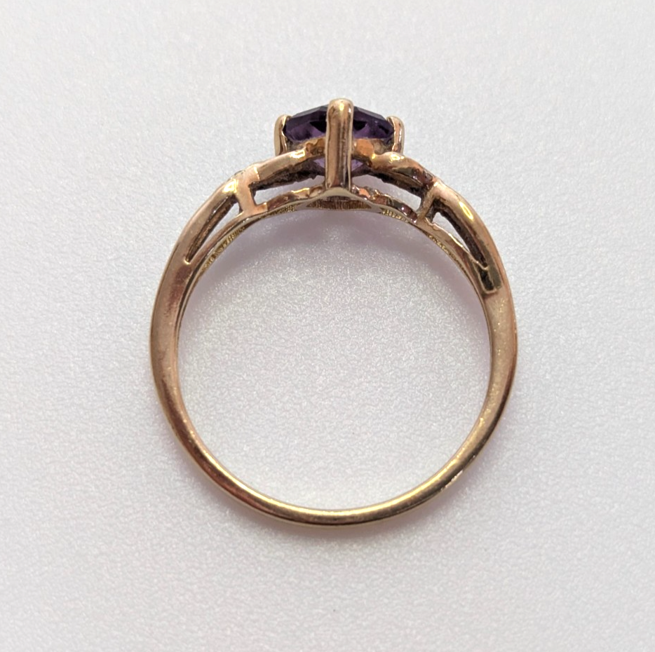 9ct Gold Ring Amethyst Diamond Hallmark Size P 1.9g