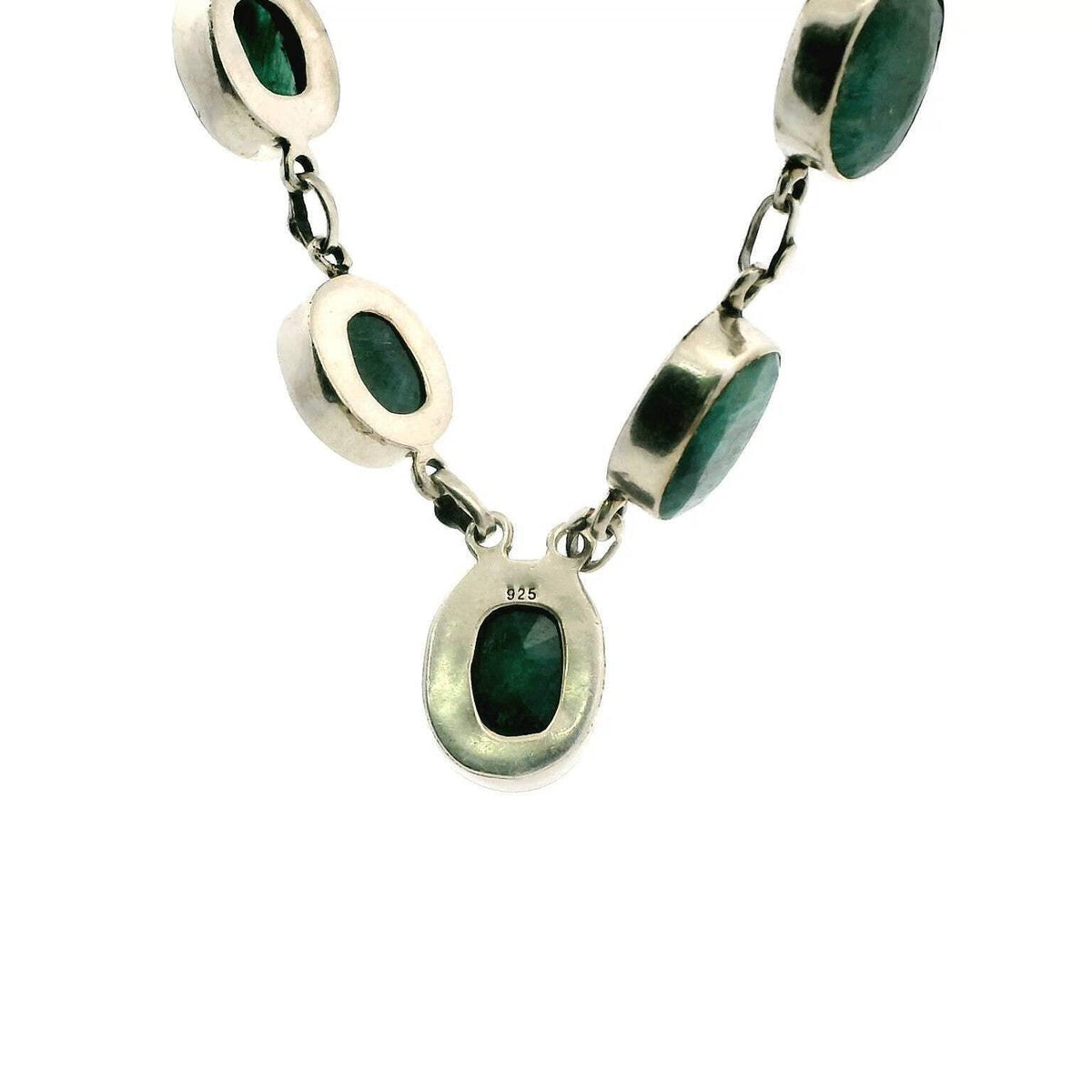 Silver Necklace Emerald Rough Stones 925 Stamped 48cm Long 28.2g