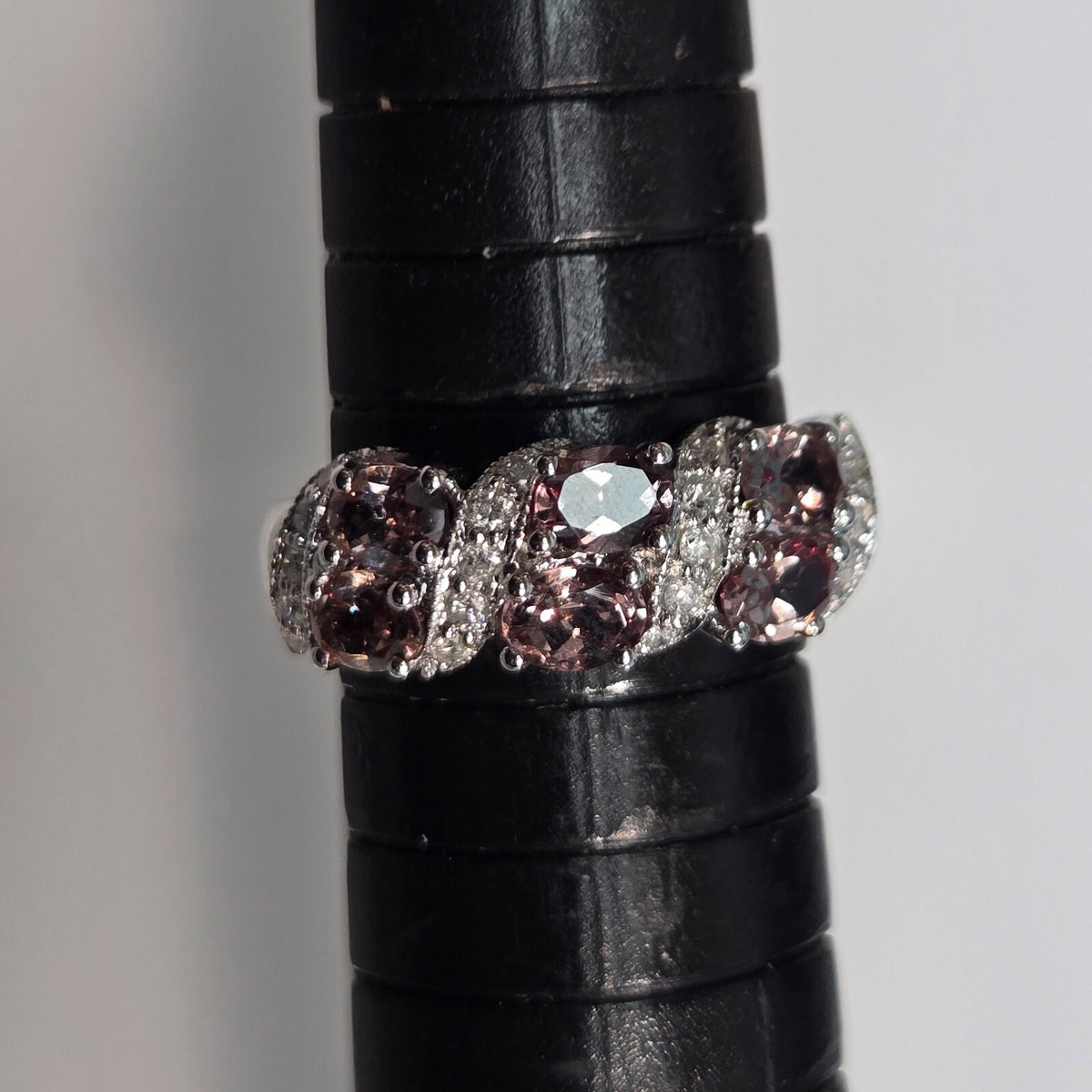 9ct White Gold Ring Quartz And Diamond Hallmark Size M 1/2