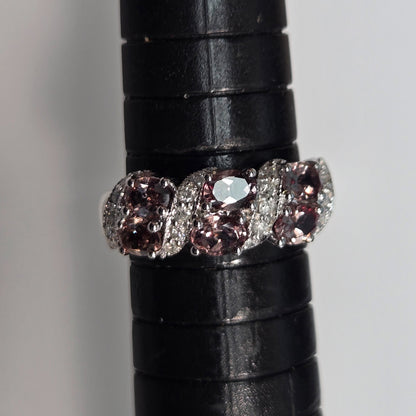 9ct White Gold Ring Quartz And Diamond Hallmark Size M 1/2