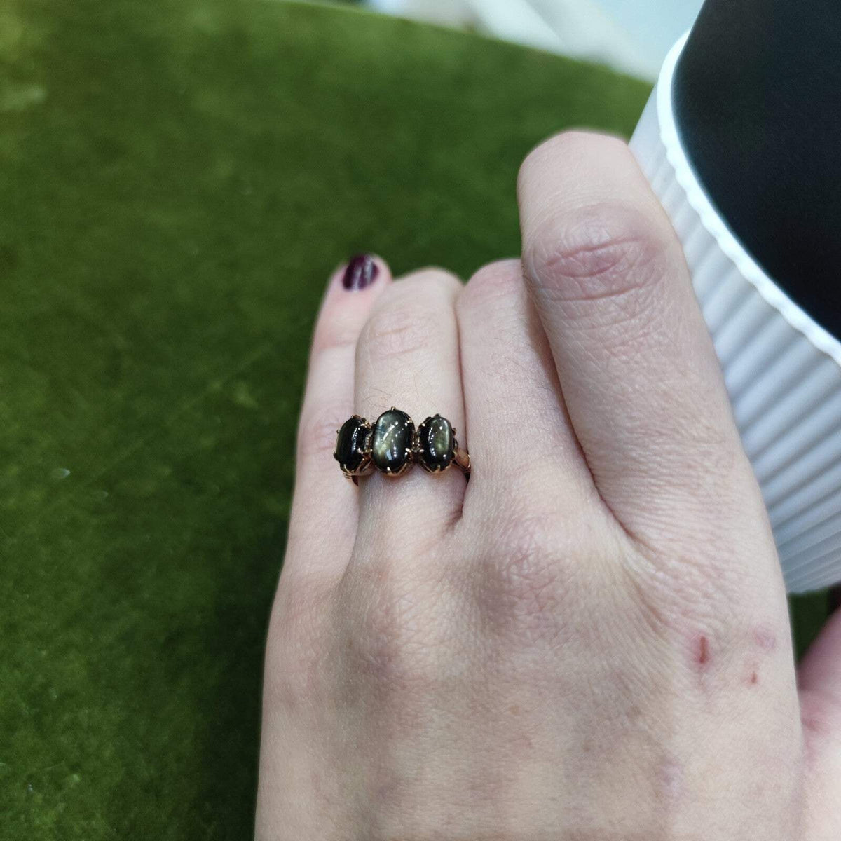 9ct Gold Ring Sheen Obsidian Solid Band Hallmark Size J