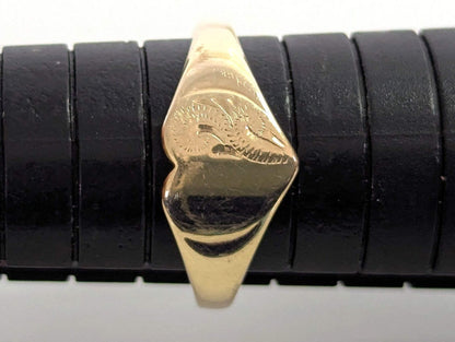 9ct Gold Signet Ring Love Heart Shaped Solid Band Hallmark Size O