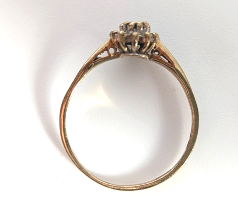 9ct Gold Ring Emerald Diamond Gemstones Size S Hallmarked 1.9g Halo Setting