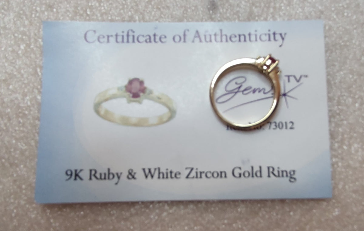 9ct Yellow Gold Ring Ruby Zircon Stones Size N 1/2 Hallmarked 2.5g Certification