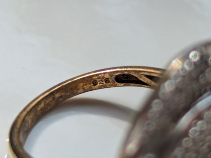 Gold on Silver Diamond Ring 925 Silver Sterling Cluster Flower Size P 1/2 April