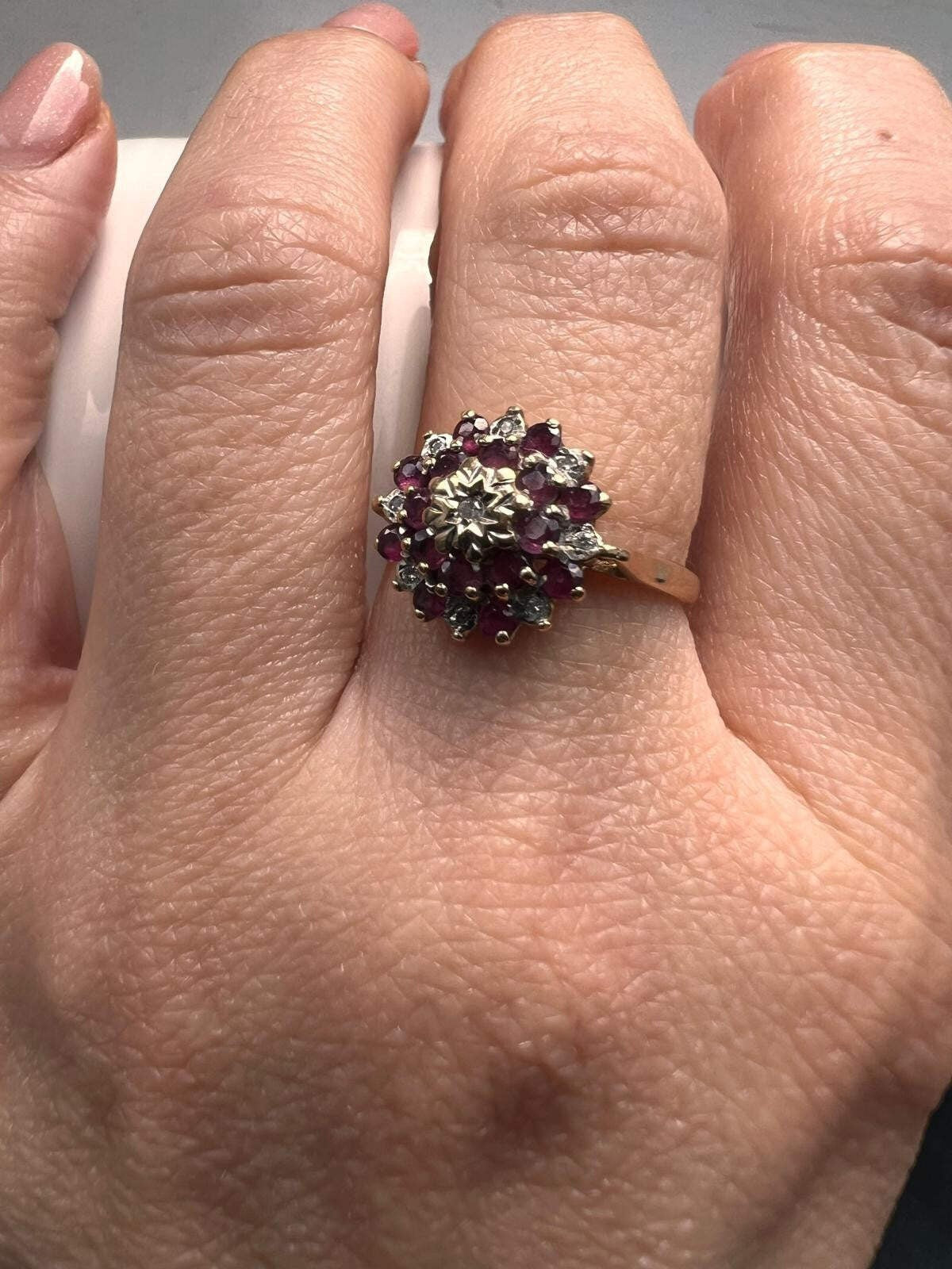 9ct Gold Ring Ruby and Diamond Hallmark Size O 1/2