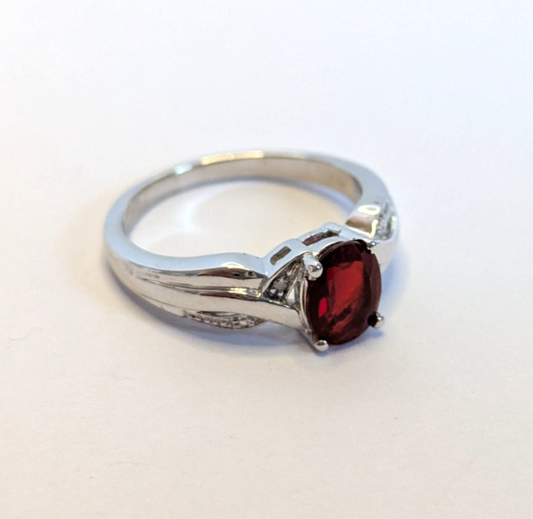 Silver Ring Ruby Diamond Stones 925 Stamped Size O 3.5g Prong Setting
