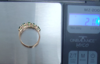 9ct Gold Green Diopside Ring Size R Five-Stone Prong Setting 2.1g