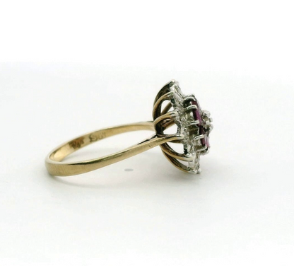 9ct Gold Ring Ruby & Diamond Cluster Hallmark Size N 1/2
