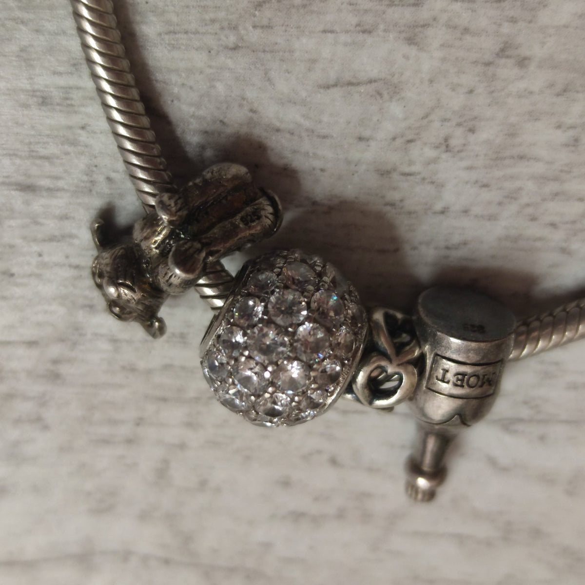 Pandora Charm Bracelet 9 Charms 925 Sterling Silver Moments Barrel Clasp 35.6g