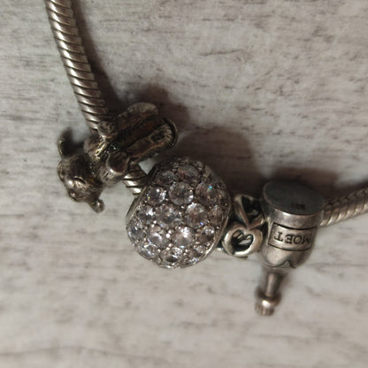 Pandora Charm Bracelet 9 Charms 925 Sterling Silver Moments Barrel Clasp 35.6g
