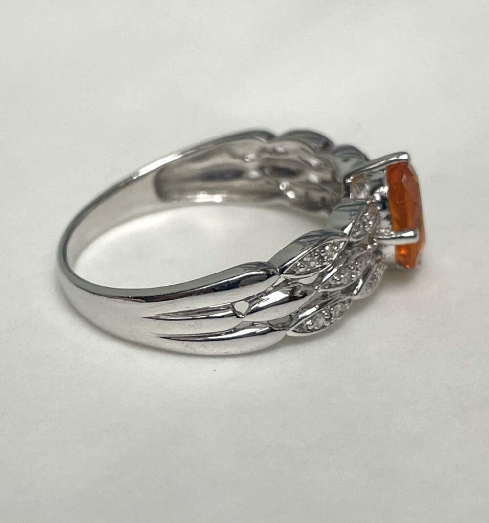 9ct White Gold Ring Opal and Diamond Solid Band Hallmark Size S