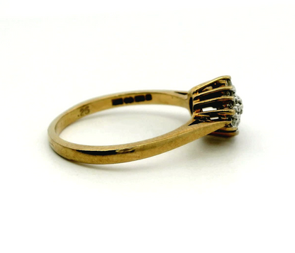 9ct Gold Ring Diamond Cluster Setting Size O Metal Dia Hallmarked  2.5g