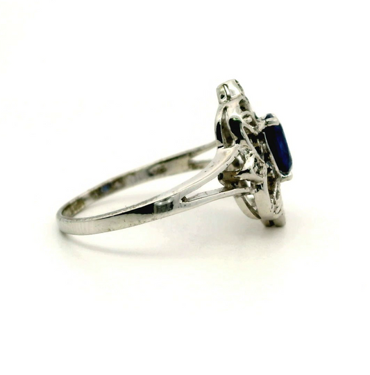 Vintage Silver Ring Sapphire Cubic Zirconia Stones Size S Hallmarked  3.4g