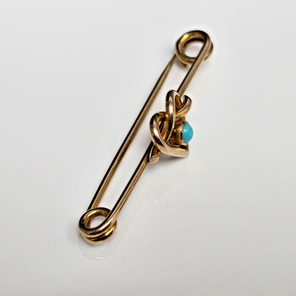 9ct Yellow Gold Heart Brooch Turquoise Stone Hallmarked Size 43mm x 10mm
