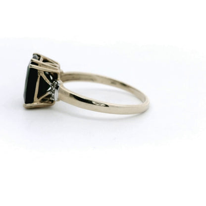 9ct Gold Ring Diopside Diamond Gemstone Size T 1/2 Hallmark 3g Cocktail Green