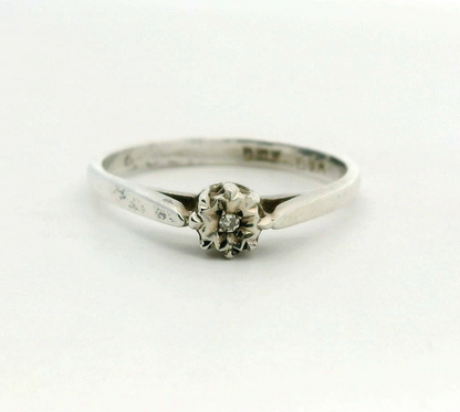 Vintage Silver Engagement Ring Diamond Stone 925 Stamped Size P 1.6g