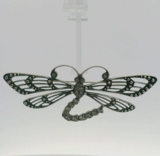 Large 925 Sterling Silver Dragonfly Brooch CZ Crystal Insect Pin 10g Hallmarked