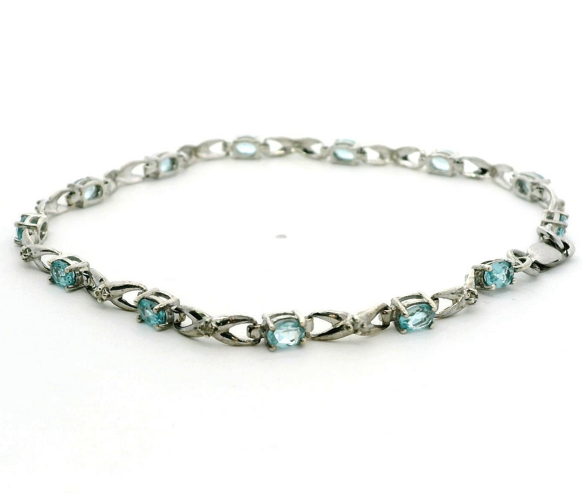 Silver Tennis Bracelet Topaz Cubic Zirconia Stones 19cm Long 4.6g 925 Stamped