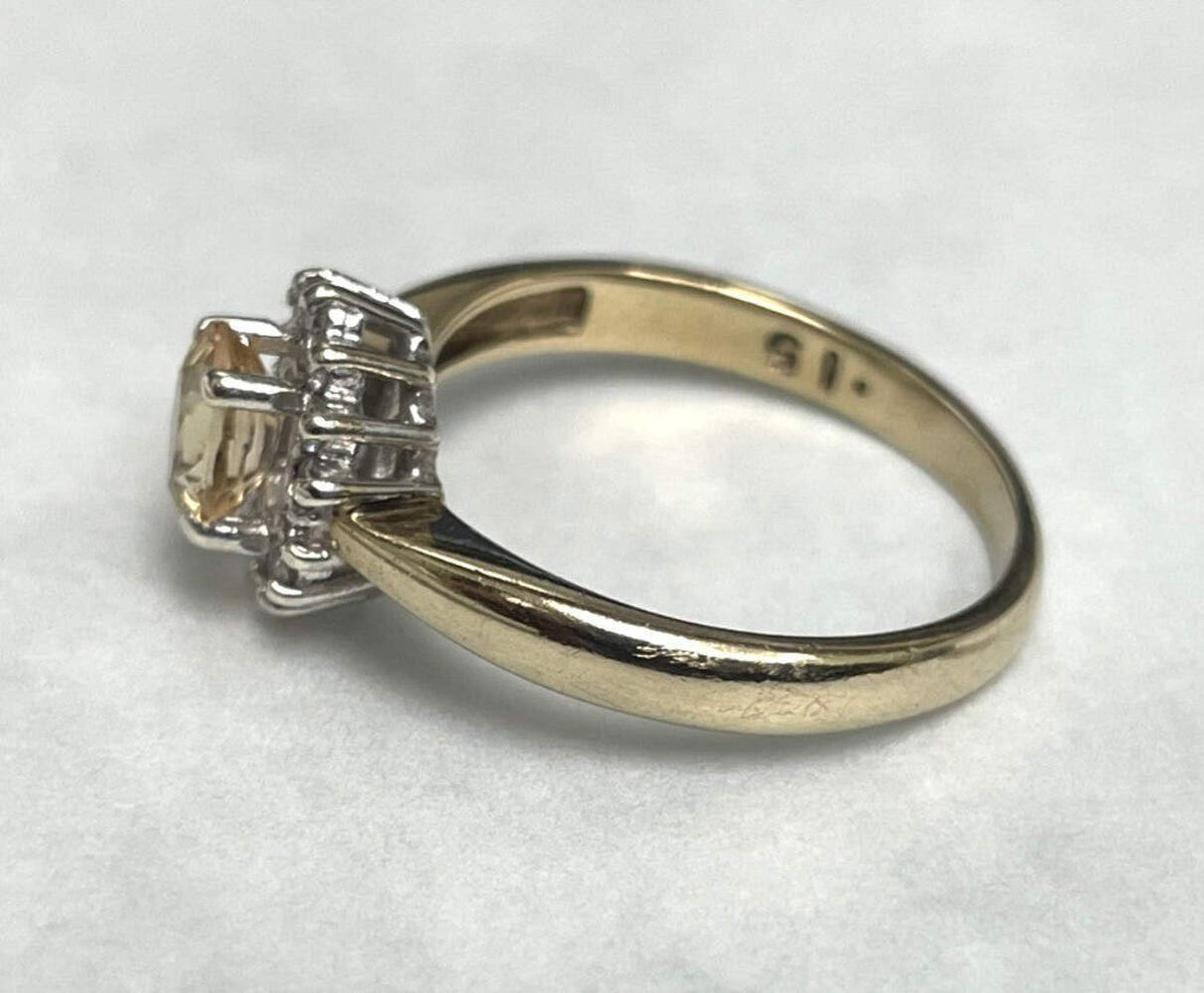 9ct Gold Ring Citrine and Diamonds Hallmarked Size L 1/2