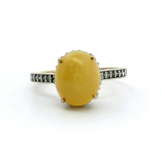 Opal Diamond Ring 9ct Yellow Gold Size S UK Hallmarked Solitaire 2.5g