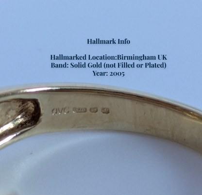 9ct Gold Ring Citrine Wide Band Hallmark Size S 1/2 4.6g
