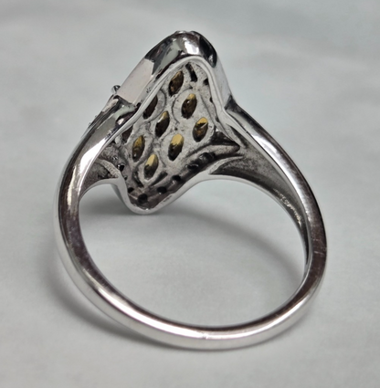 925 Sterling Silver Sapphire Topaz Ring Size R 1/2 Stamped Cluster Sept 5.7g